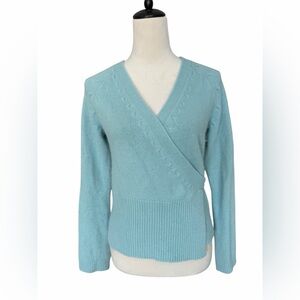 Ann Taylor Light pastel baby Blue VNeck wrap angora rabbit hair and wool Sweater